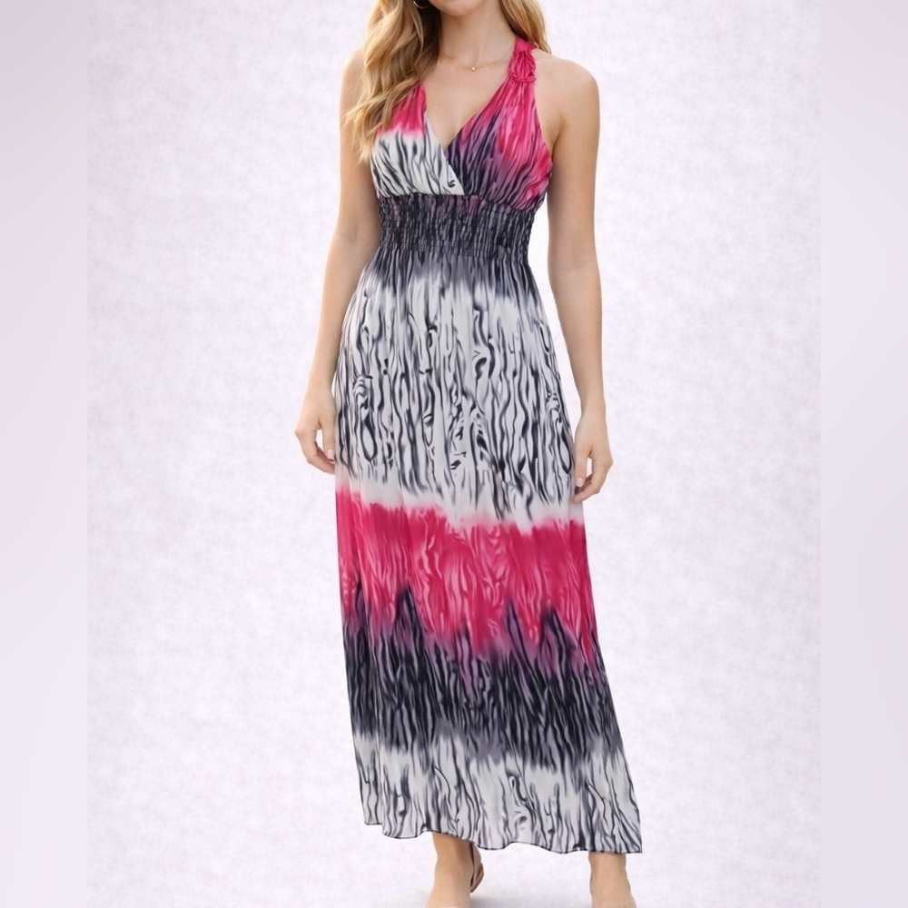 Vtg JULIA Shibori Animal Print Ombre Silk Smock Artsy Tank Dress